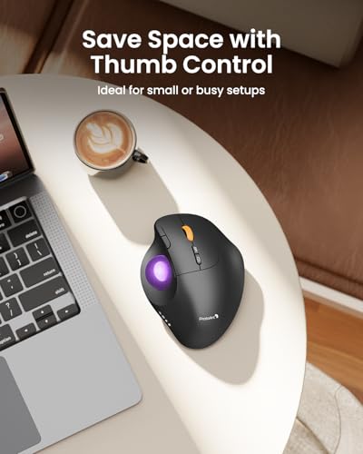 ProtoArc EM02 Wireless Trackball Mouse, Ergonomic Thumb Ball, Purple | 0/15° Adjustable Angle for Different Wrist Positions, Connect 3 Devices Via Bluetooth/2.4G USB-A, Rechargeable Battery - color: Purple