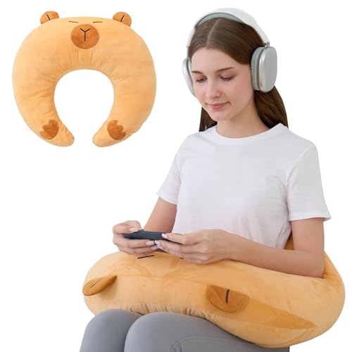 Cute Brown Gaming Pillow for Lap - Plush Reading & Crocheting Pillow for Sitting in Bed, Soft Arm Support Cushion for Tablet/iPad Accessories, Kawaii Room Decor Gift Gamers & Capybara Lovers - color: Brown Capybara