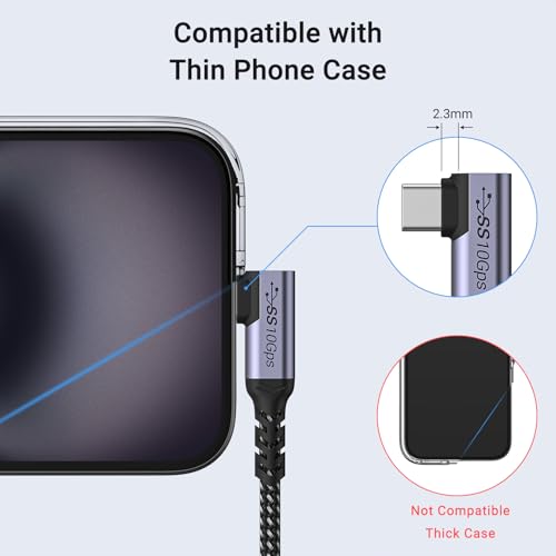 USB C to USB C Cable 3.1 Gen 2 Right Angle, 3.3ft 2 Packs | 100W, PD Fast Charging, SuperSpeed 10 Gbps, 90 Degree 4K Monitor Video Output, Compatible for iPhone 15Pro/15ProMax - size: 100w - 3ft, 3ft