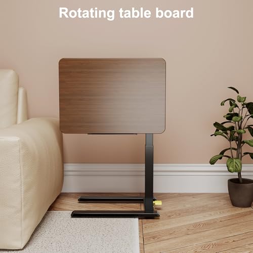 ETHU Compact Overbed Table with Tilting Tabletop, 20-29.7 Inch Adjustable Height Mobile Table for Hospital and Home, Adjustable Bedside Table with Safety Edge for Wheelchair, Sofa and Treadmill, Brown - color: Wood