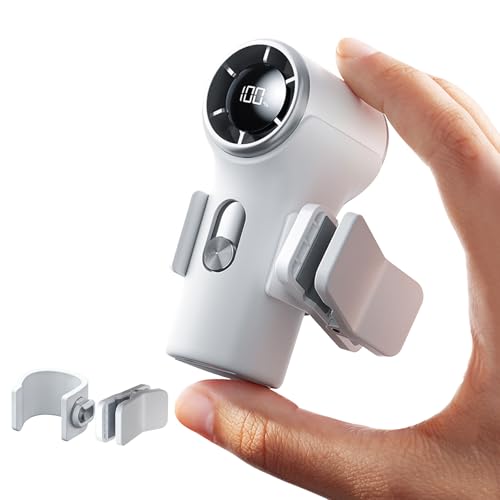 Mini Portable Clip on Fan,100 Speeds 18000 RPM High Velocity Personal Fans with LED Display,USB Rechargeable Small Handheld Fan with Lanyard for Travel,Indoor,Outdoor - color: White