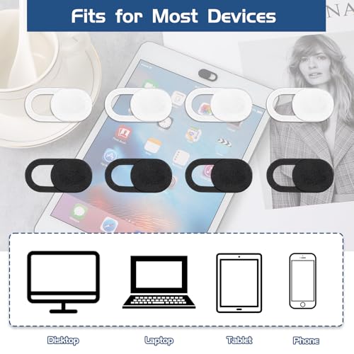 JJUNW 50 Pcs Webcam Cover Slide, 0.023 Inch Ultra-Thin Universal Laptop Camera Cover Slide Webcam Cover for Laptop, Computer(White+Black) - color: White+Black