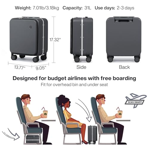 mixi 17x14x9 Carry On Luggage Underseat PC Hard Shell Suitcase Top Opening Aluminum Frame Travel Suitcases with Wheels, Rock Gray - color: Rock Gray, size: 17x14x9 Inch