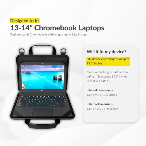 13-14 Inch Always-on Chromebook Protective Hard Case with Adjustable Shoulder Strap and Carrying Handles (20 Pack) - color: Black Fabric - 20 Pack
