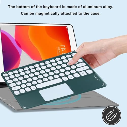 Wireless Keyboard with Touchpad, Ultra-Thin Rechargeable Bluetooth Keyboard Mini with Trackpad, Round Keys for iPad pro/iPad/iOS/Mac OS/Windows/Android (Dark Green) - color: Dark Green