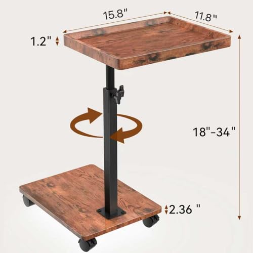 C Table Side Table Adjustable Height, 360°Swivel TV Tray Table with Wheels, Small Table for Eating, Dinner, C Shaped End Tables Living Room and Bedroom for Sofa, Couch, Bed,Chair, Snack