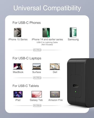 Nekteck 60W USB C Charger, GaN PD 3.0 Fast Charging with Foldable Plug | GaN Charger, Compatible with MacBook Air/Pro, iPhone 16/17 Series, Stable Charging Adapter, Portable for Travel, Office, Home - size: 60W