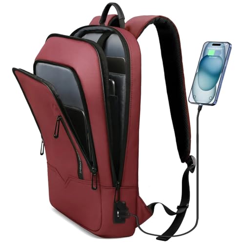 hk Backpack for Men Business Slim Laptop Bag | Anti Theft Travel Backpacks 17.3 Inch Laptop Water Resistant Computer Bag for Work Office College, Red - color: Red, size: 17.3 Inch