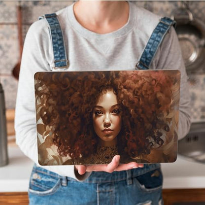 Universal Laptop Skin Sticker with 2 Wrist Pad Skins, Waterproof Scratch Resistant Vinyl Laptop Cover Decal, Cut to Fit for 11–15.6 Inch MacBook HP Dell Lenovo, Black Girl Red Hair - color: Black Girl Red Hair