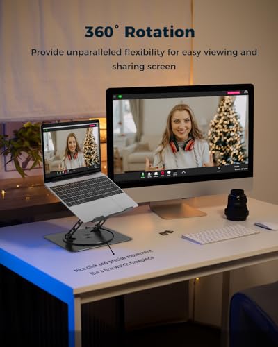 Aoviho 360° Rotating Laptop Stand for Desk | Adjustable, Foldable, Portable Aluminum Ergonomic Riser | Compatible with MacBook, Dell, HP & All Laptops 10-16 inch | Black - color: Black
