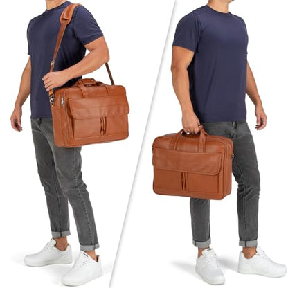 Boardingblue Men's Leather Messenger Bag, 15.6 Inches Laptop Briefcase Business Satchel Computer Handbag Shoulder Bag for Men - color: Brown