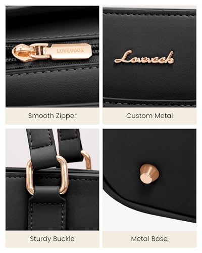 LOVEVOOK Laptop Bag Tote Bag for Women, Work Bags Teacher Tote Bag, Waterproof Leather Computer Bag, Business Laptop Purse Office Handbag Professional Briefcase, 17 Inch, Black