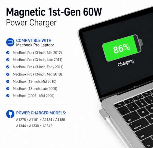 Compatible with Mac Book Pro Charger, 60W Power Adapter L-Tip Mag 1 Connector Charger for Mac Book Pro 13 Inch(Before Mid 2012) - size: 60W-L