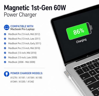 Compatible with Mac Book Pro Charger, 60W Power Adapter L-Tip Mag 1 Connector Charger for Mac Book Pro 13 Inch(Before Mid 2012) - size: 60W-L