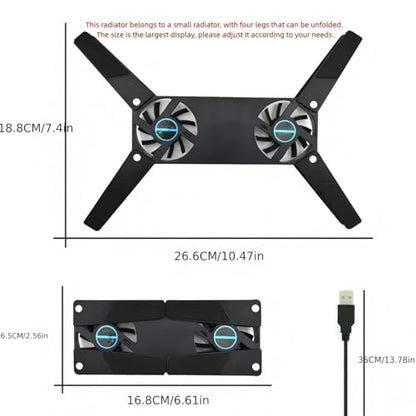 Foldable Laptop Cooling Pad with 2 Quiet Fans for 10-15 Inch, Portable Lightweight Cooler Pad for Home Office Travel（Black）