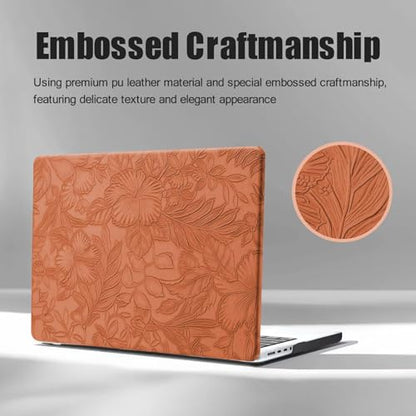 DTangLsm for MacBook Air 15 inch Case 2026 M5 2025 2024 2023 M4 M3 M2 Chip | Model A3448 A3241 A3114 A2941, Elegant Textured Retro Leather Hard Shell Mac Air 15 inch Laptop Case & Keyboard Cover, Brown - color: Embossed Floral Brown