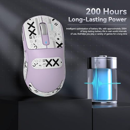 ATTACK SHARK X3 49g Ultra-Lightweight Wireless Gaming Mouse, Purple&Tape | Bluetooth 5.2/2.4G Wireless/Wired, PAW3395 Gaming Sensor, 26K DPI, 200h Battery Life, Programmable Buttons for PC/Mac/Win - color: Lavender & Griptape