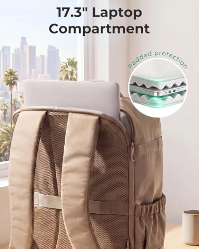 BAGSMART 35L Travel Backpack for Women & Men Fits 17-Inch Laptop, Airline Approved Carry On Backpack with Wet Pocket & Shoe Pouch, Water-Resistant Personal Item Travel Bag, Camel - color: Brown