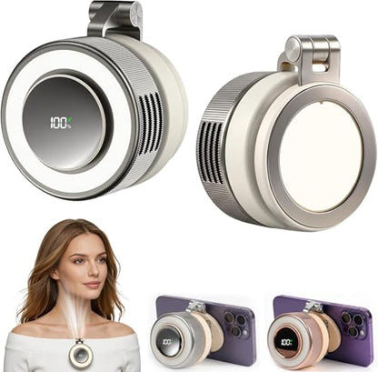 hepanio Clip On Fan,Small Fan Clip on for Shirt & Waist 3 in 1 Portable Silent Mini Bladeless Fan Magnetic Phone Fan Magsafe Compatible with Fill Light,Clip & Desktop Dual Use,360° Clip On Fan - color: White