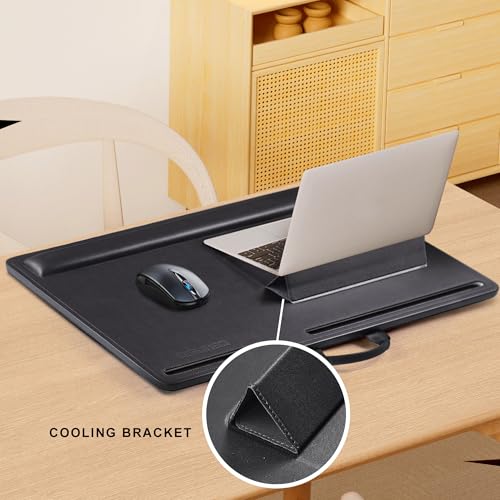 CENNBIE Leather Lap Desk with Memory Foam Cushion 24x16 Inches (Black) | Adjustable Portable Laptop Tray Fits 17 / 19 Inch Notebook - Built-in Wrist Rest Lightweight Computer Desk - color: Black