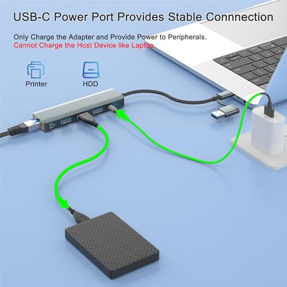 USB C to Ethernet Adapter, 5Gbps Data Port Hub Network with 3*USB3.0, USB3.0 Hub with RJ45 10/100/1000 Gigabit Ethernet Adapter Support Windows 10,8.1,Mac OS, Surface Pro,Linux,Chromebook and More