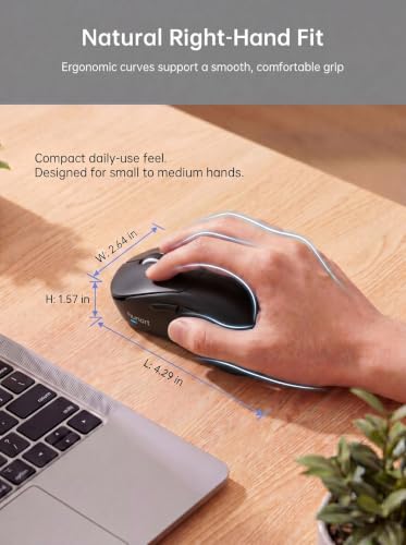 hunart H6 49g Wireless Mouse, Bluetooth & 2.4GHz, USB-C Charging, Black | Silent Clicks, Two Ways to Connect, Right-Hand Ergonomic Comfort, Portable for Laptop, MacBook, PC & Tablet - color: Black