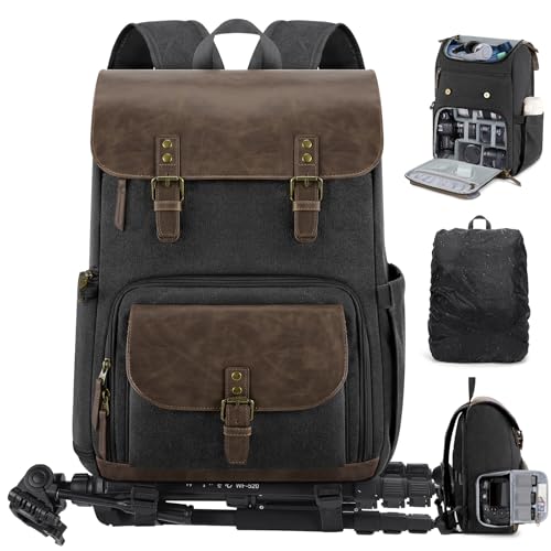 RAINSMORE Camera Bag Professional for DSLR/SLR Mirrorless Waterproof 15.6 Inch Laptop Photography Backpack with Side Access Rain Cover Tripod Holder Large Anti-Theft Camera Backpacks for Photographers - color: Black