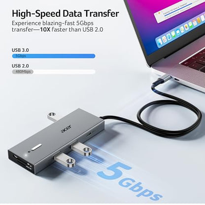 Acer USB-C Docking Station Dual Monitor, 9-in-1 Laptop Dock with 2 HDMI | Laptop Docking Station with 4K@60Hz HDMI, USB A&C 3.0, SD/Micro SD, 100W PD Compatible with Acer/Dell XPS/HP/Mac (2FT) - size: 2FT