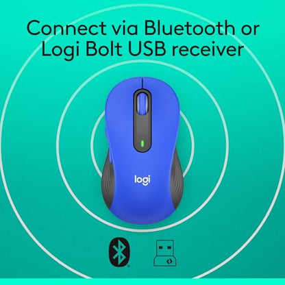 Logitech Signature M650 L Full Size Wireless Mouse - Classic Blue | Large Sized, 2-Year Battery, Customizable Side Buttons, Bluetooth, Compatible with PC, Mac, Multi-Device, Chromebook - color: Classic Blue