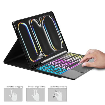 SNOODU for 2024 iPad Pro 11 inch (M4) Trackpad Keyboard Case: 3 Zone 7 Colors Backlit Detachable Keyboard with Touchpad for iPad Pro 11" M4 2024, Wireless Keyboard Folio Book Cover with Pencil Holder