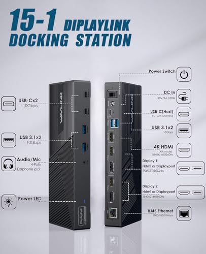 WAVLINK USB-C Triple Monitor Docking Station, 3 * 4K@60Hz for MacBook M1-M5/Neo & Windows – 100W PD, 3×HDMI/2×DisplayPort, 6x10Gbps USB Ports, Gigabit Ethernet, Ideal for Workstation & Home Offic