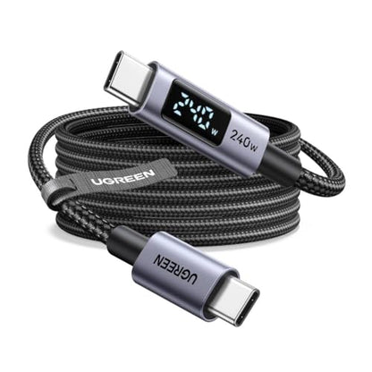 UGREEN USB C 240W Cable with Digital Display, PD 100W Fast Charging, 6.6FT | Compatible with MacBook Pro/Air, iPad Pro, XPS, Gaming Laptops, iPhone 17/16/15, Galaxy S26/S25, Pixel & More. Nylon Braided. - size: 6.6FT