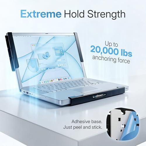 LocDown.com Laptop Security Stand – Anti Theft Steel Laptop Stands (11.5”–18”), Locking Holder with Dual Lock System, Adjustable Secure Laptop Stand for Desk Office Medical Retail