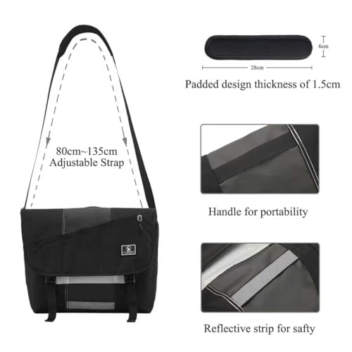 OIWAS 15.6" Laptop Messenger Bag for Men, Satchel Crossbody Bag, Black | Padded laptop sleeve, built-in bottle holder & reflective safety strips, large shoulder bag for college, work, travel - color: 15.6 Inch-black