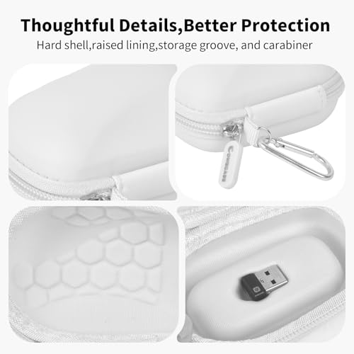 Comecase Compact Mouse Case for Logitech MX Anywhere 3S/3/2S/2 | Hard Shell Storage, Raised Inner Dots, Accessory Groove, Carabiner, Travel and Business Use, Black, Bag Only - color: White