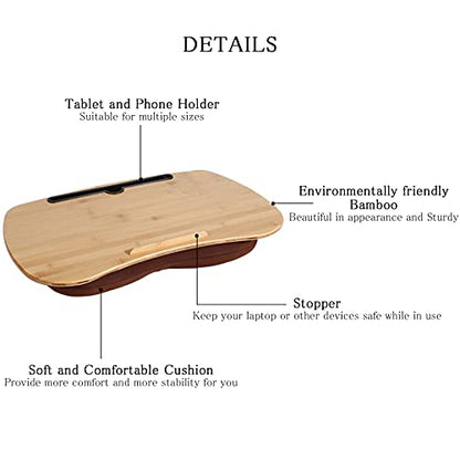 SUMISKY Lap Desk-Portable Laptop Table with Cushion Bamboo Platform Phone Holder L(21.6"x13.8") - size: L(21.6"x13.8") without Additional Accessories