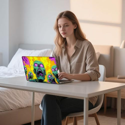 Aesthetic Laptop Skin Sticker, Green Zombies in Psychedelic Flames Waterproof Vinyl Laptop Decal, Removable Bubble Free, Reusable Protective Cover for 13 14 15 15.6 Inch - color: Green Zombies in Psychedelic Flames