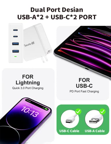 100W USB C Charger, Security-01 4 Ports GaN PD Fast Wall Charger, Compatible with MacBook Pro, MacBook Air, iPhone 14 13 Pro,Steam Deck,Galaxy S22/S21 and More - size: 100W