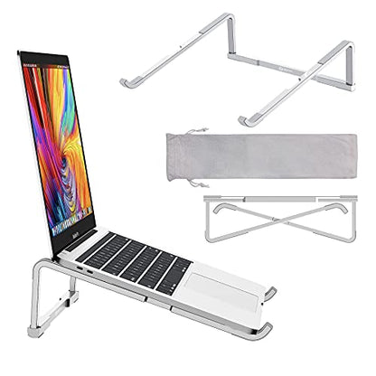 Laptop Stand for Desk - Foldable, Lightweight Aluminum Laptop Riser Holder, Portable Stand for 10-15.6” Laptops, Prevents Overheating with Non-Slip Rubbers, Travel-Friendly, Ergonomic Design