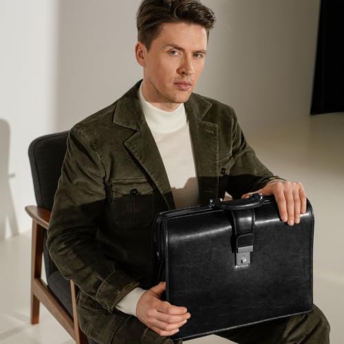 Time Resistance Leather Lawyer Briefcase - Italian Handmade Laptop Briefcase for Men and Women - Attache Case - Doctor Bag - color: Black