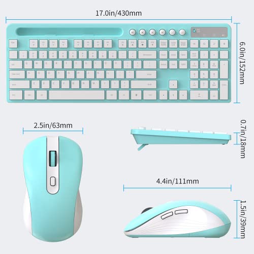 Wireless Keyboard and Mouse Combo, MARVO 2.4G Ergonomic Wireless Computer Keyboard with Phone Tablet Holder, Silent Mouse with 6 Button, Compatible with MacBook, Windows (Blue) - color: Blue