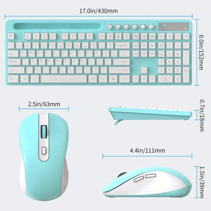 Wireless Keyboard and Mouse Combo, MARVO 2.4G Ergonomic Wireless Computer Keyboard with Phone Tablet Holder, Silent Mouse with 6 Button, Compatible with MacBook, Windows (Blue) - color: Blue