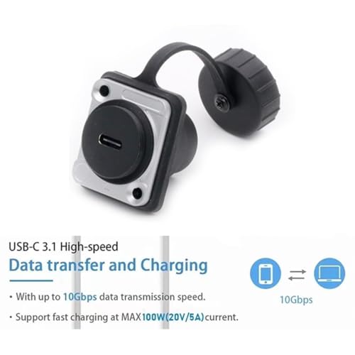 PENGLIN 2PCS USB 3.1 Type C Panel Mount Coupler, USB C Panel Threaded Fixed Mount Coupler Converter Adapter Female to Female with Waterproof/Dust Cap (Pack of 2) - size: D-Type (Pack of 2)