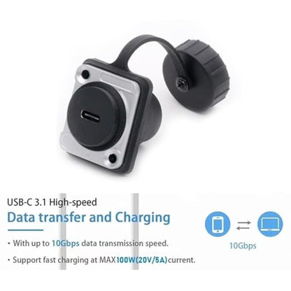 PENGLIN 2PCS USB 3.1 Type C Panel Mount Coupler, USB C Panel Threaded Fixed Mount Coupler Converter Adapter Female to Female with Waterproof/Dust Cap (Pack of 2) - size: D-Type (Pack of 2)