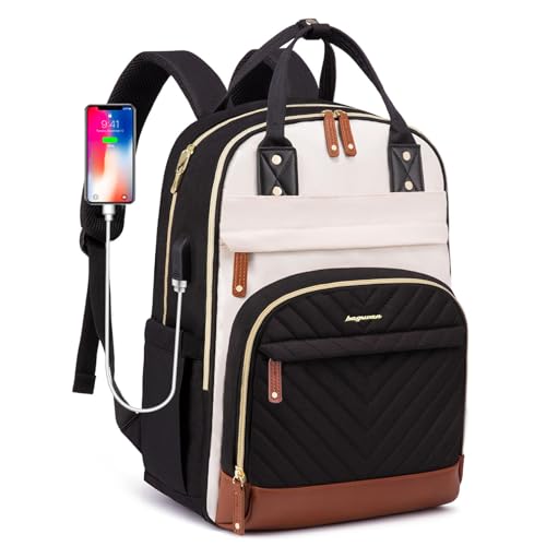 Laptop Backpack for Women Bag - 15.6 inch Work Travel Backpack with USB Charger College Bookbag Waterproof Business Computer Backpack Anti-theft Casual Backpacks for Nurse Teacher Beige Black Brown - color: 1-beige Black Brown, size: 15.6 Inch
