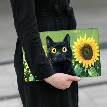 Laptop Skin Sticker Decal 12" 13" 13.3" 14" 15" 15.6",Waterproof Scratch Resistant Vinyl,Reusable Easy to Apply,for MacBook HP Dell Notebooks Netbooks Laptop,2 Wrist Pads,Black Cat Sunflower - color: Black Cat Sunflower