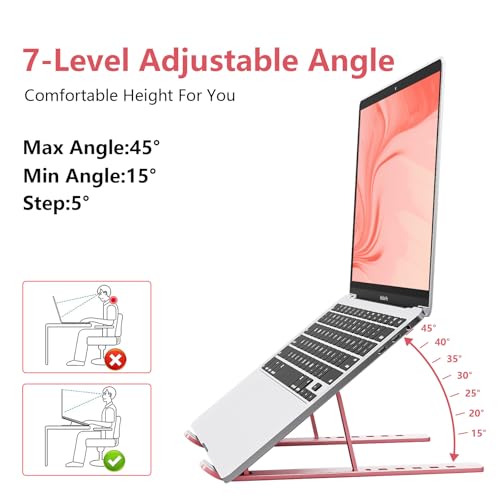 Laptop Stand for Desk, Aluminum Metal MacBook Stand，Computer Riser for Desk, Portable Foldable Adjustable Notebook Holder, Compatible with 10-15.6 Inch Laptops, iPad, Rose Gold. - color: Rose Gold