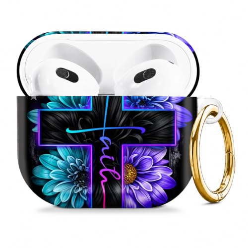 Compatible with AirPod 4 Case 2024, Cute Hard Plastic Protective Cover for Airpod 4th Generation Women, Shockproof Shell Skin with Gold Ring Keychain,Cross Flowers Stars - color: Cross Flowers Stars