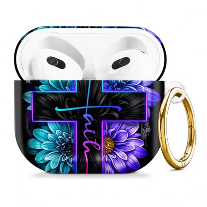 Compatible with AirPod 4 Case 2024, Cute Hard Plastic Protective Cover for Airpod 4th Generation Women, Shockproof Shell Skin with Gold Ring Keychain,Cross Flowers Stars - color: Cross Flowers Stars