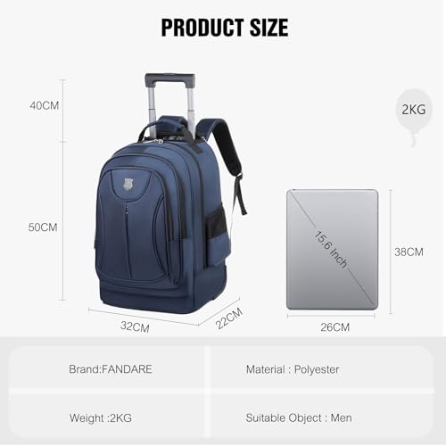 FANDARE Men's Wheeled Business Backpack Rolling Convertible Laptop Carry-On Luggage Mobile Office Case Trolley Handle with Hideaway Strap Daypacks with Wheels for Business Travel Office Commute Blue - color: Blue